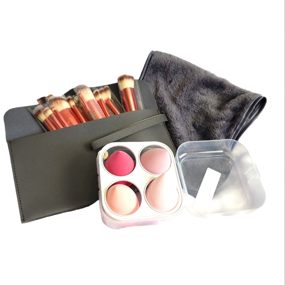 Makeup Lot 18 Professional Brushes 4 Sponges Travel Bag And 1 Makeup Rem…